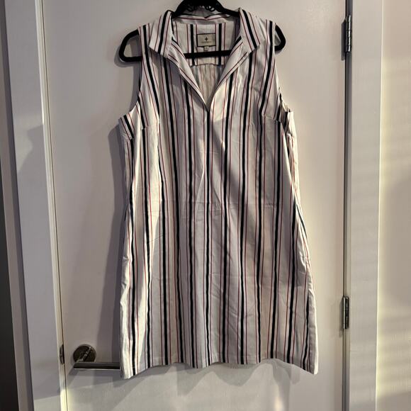Tuckernuck Shirt Dress White Striped Collared Pocket Pullover Sleeveless Sz XL - Picture 1 of 7